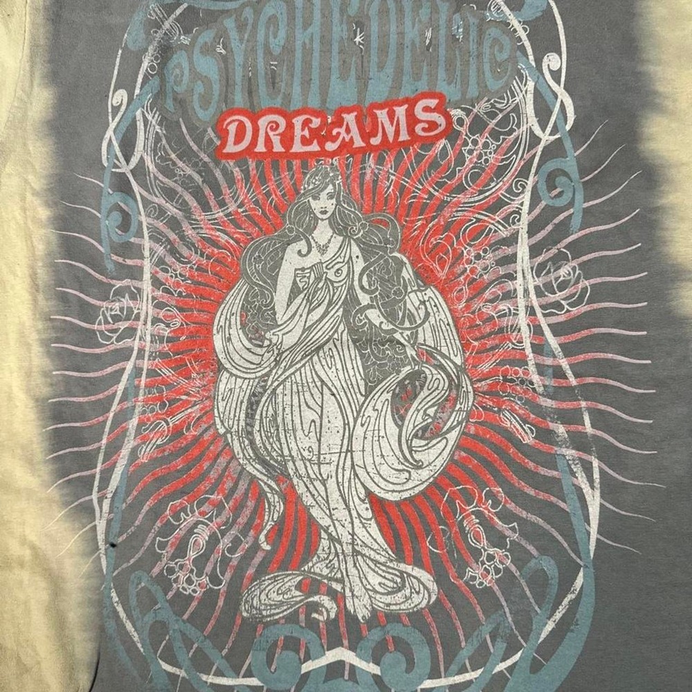 Fashion Nova Psychedelic Dreams Graphic Tee Vintage Wash Distressed Gray XS